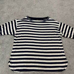 Bogner womens Navy and White Striped Long Sleeve Tee beaded neck size 12